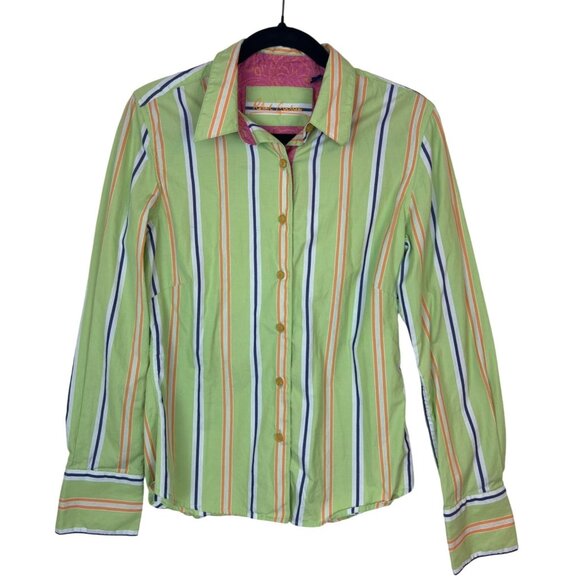 Robert Graham Women's Size 10 Striped Button Down Shirt Green Orange - Picture 1 of 11